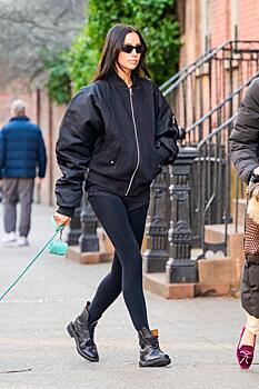 Ирину Шейк засняли на прогулке с дочерью и собакой