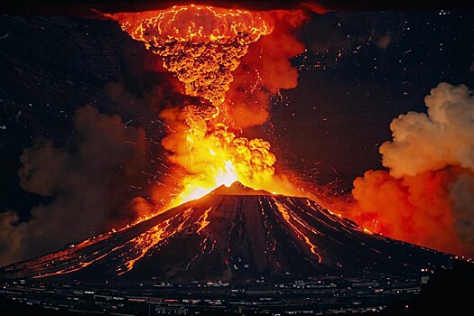 Вулкан Сакурадзима в Японии выбросил густой столб пепла во время извержения. Большой валун отлетел на 700 метров от кратера