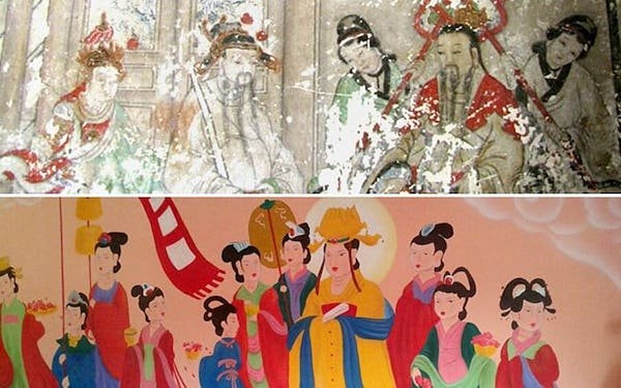 Фрески древнего храма Юньцзе в городе Чаоян (XVIII-XIX в.в.) после реставрации стали выглядеть, как сцены из диснеевского мультфильма