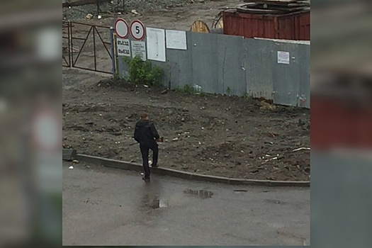 «Кого-то искал»: в Челябинске сняли на видео мужчину, разгуливавшего во дворе с ружьём