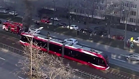 В Петербурге загорелся трамвай с пассажирами