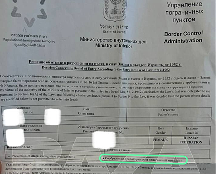 Израильские пограничники не пустили в страну десять россиян