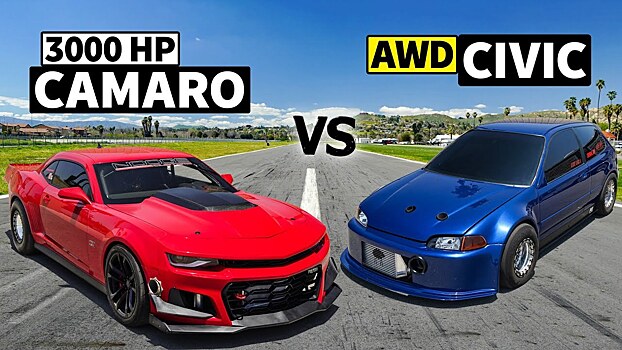 Видео: дуэль 3000-сильного Chevrolet Camaro и 900-сильной Honda Civic
