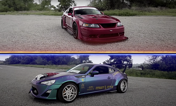 Ford SVT Mustang Cobra и Scion с мотором Ferrari сравнили в гонке по прямой