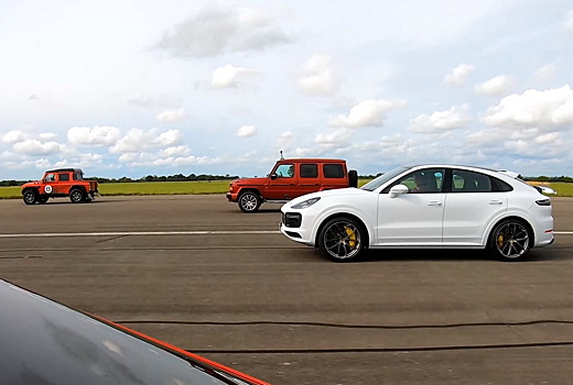 Видео: BMW X4 M, Porsche Cayenne Turbo и Mercedes-AMG G 63 сразились в дрэге с гоночным Land Rover