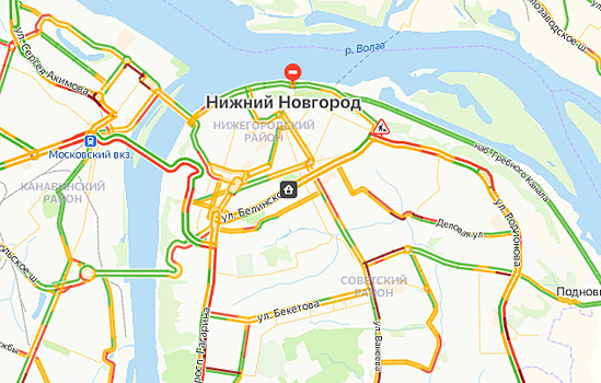 Крупные пробки вновь образовались на дорогах Нижнего Новгорода