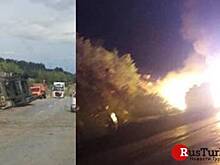 На трассе Анталья-Кемер сгорела фура с фруктами