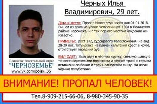 1 января в Воронеже пропал 29-летний парень