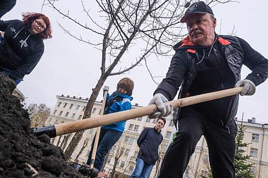 Мэр Екатеринбурга высадил яблони на акции «Сад памяти»