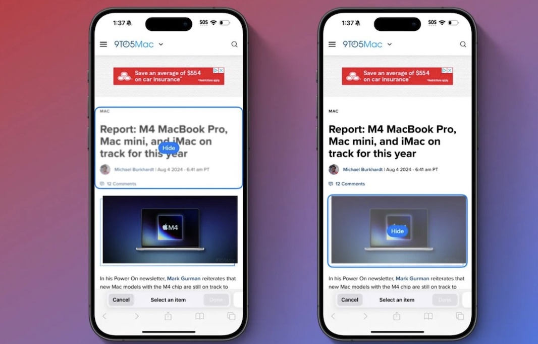 В iOS 18 добавили возможность убирать рекламу встроенным блокировщиком