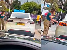 Британка объяснила, почему пыталась заправить Tesla бензином