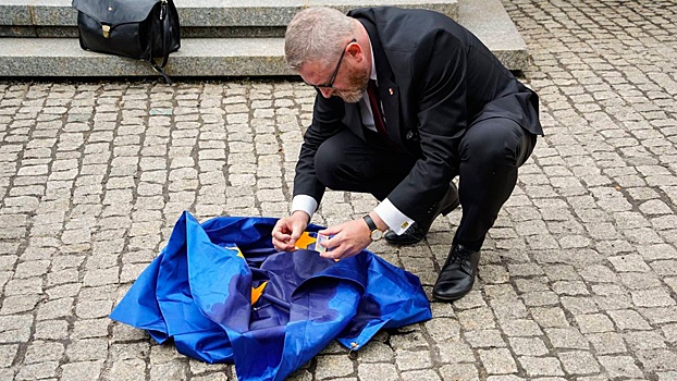 Кандидат в президенты Польши растоптал и сжег флаг Евросоюза