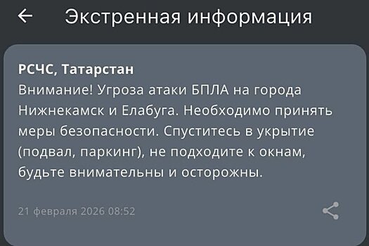 Для Елабуги и Нижнекамска объявили угрозу атаки БПЛА