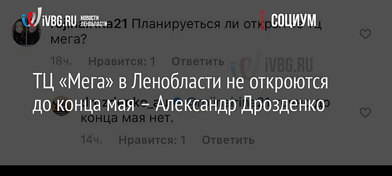 ТЦ «Мега» в Ленобласти не откроются до конца мая – Александр Дрозденко