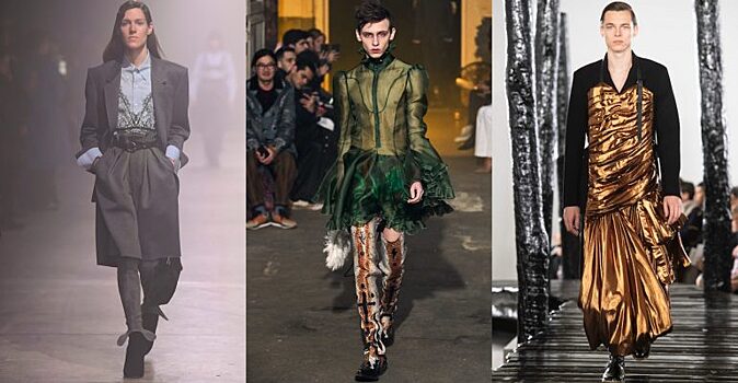 Мужчины в платьях, бра и корсетах на подиумах недели моды в Милане
