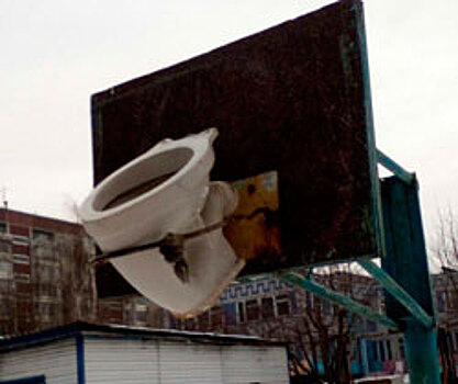 В сети прославилось фото унитаза-баскетбольного кольца в одном из дворов Челябинска