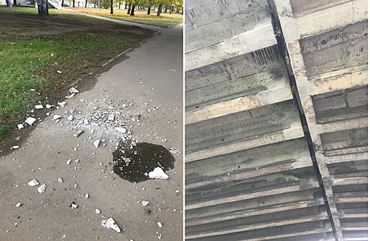 В Калининграде на тротуар рухнула облицовка эстакадного моста 