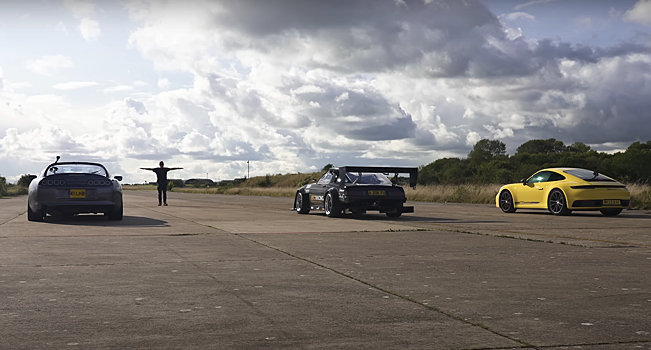 Видео: гонка тюнинговых Toyota Supra и Mazda RX-7 со стандартным Porsche 911 Carrera T