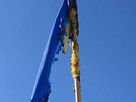 В Кривом Роге сожгли украинский флаг на стеле в честь погибших в зоне АТО