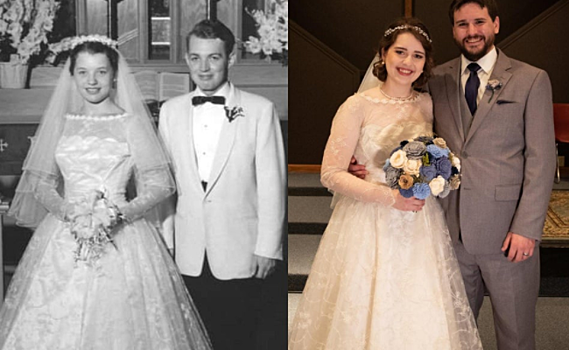 Девушка надела свадебное платье, в котором 63 года назад вышла замуж ее бабушка, а жених оказался похож на Джона Сноу