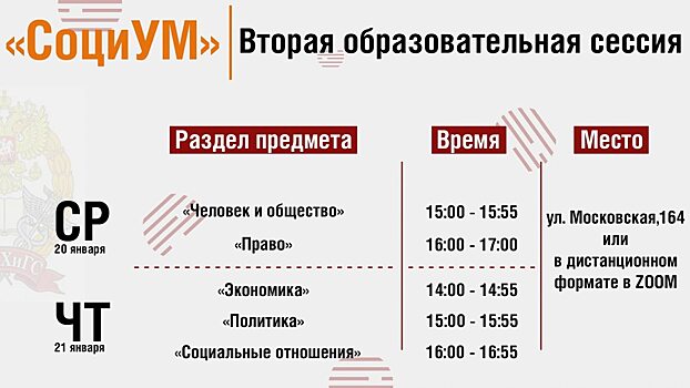 ПИУ РАНХиГС объявляет о второй образовательной сессии в рамках конкурса РАНХиГС для школьников «СоциУМ»