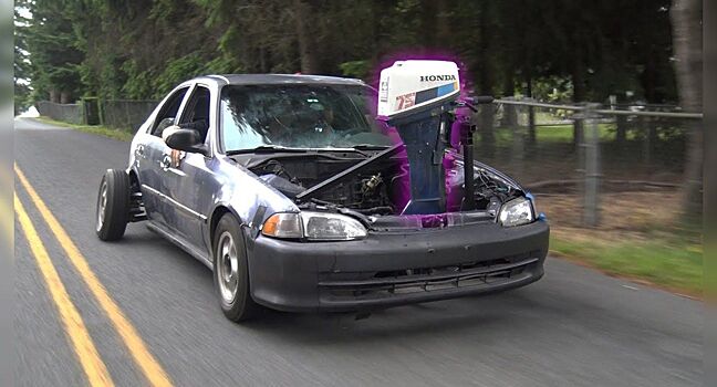 С мотором от лодки по суше: сумасшедший тюнинг Honda Civic