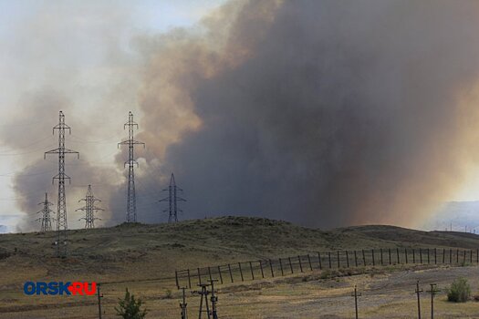 В Орском районе полыхает крупный степной пожар
