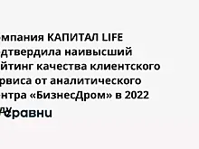 Компания КАПИТАЛ LIFE подтвердила наивысший рейтинг качества клиентского сервиса от аналитического центра «БизнесДром» в 2022 году