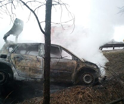 Renault сгорел, врезавшись в отбойник