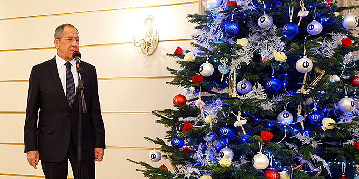 Сергей Лавров и Мария Захарова на новогоднем приеме в Дипломатическом корпусе