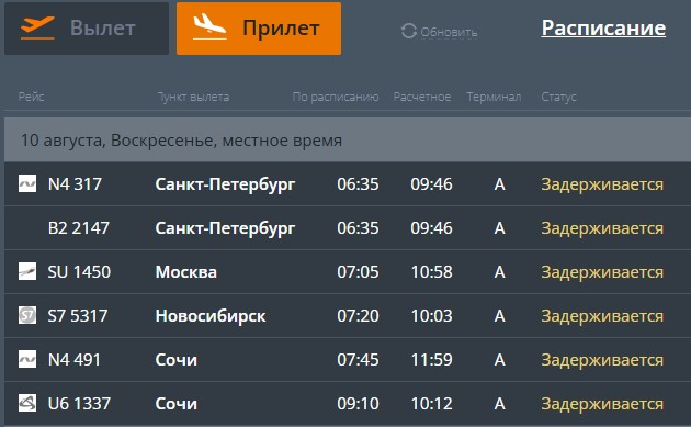 Несколько самолетов оказались задержаны из-за тумана в Кемерове