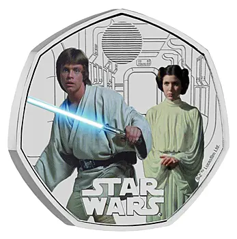 Люк Скайуокер и Лея Органа на британских монетах