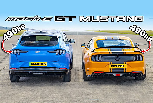 Дрэг-гонка Ford Mustang: спорткар с V8 против электрокара Mach-E