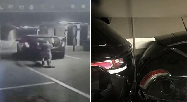 Рассеянный водитель слишком рано покинул салон и не смог остановить укатившуюся легковушку - видео