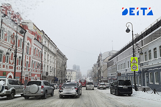 Глыба льда упала на женщину в центре Владивостока