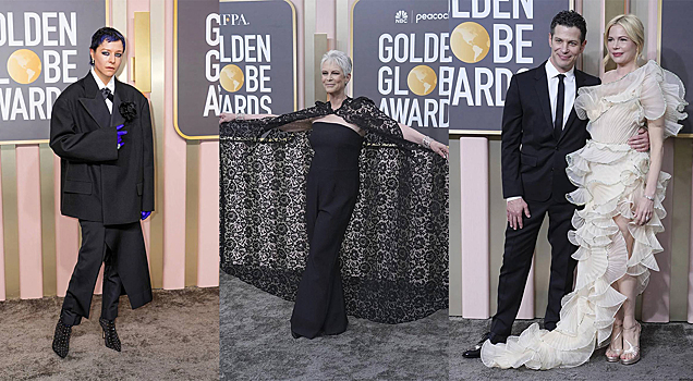 Трэшовые наряды «Золотого глобуса»: Джейми Ли в черной шторе, Эмма Д’Арси «в костюме бездомного», бледная как «моль» Мишель Уильямс