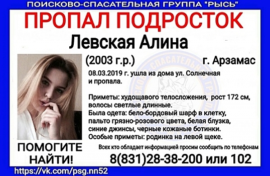 16-летняя Алина Левская пропала в Нижегородской области