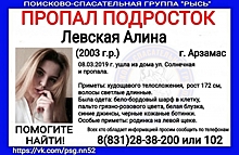 16-летняя Алина Левская пропала в Нижегородской области