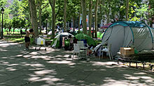 Испанские бездомные развернули палаточный городок у музея Прадо в Мадриде