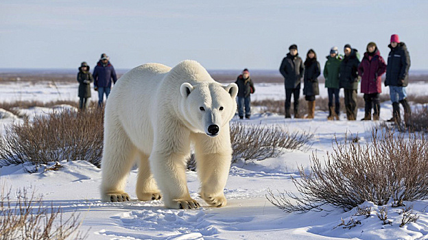 Около стойбища оленеводов в Ямальском районе заметили белого медведя