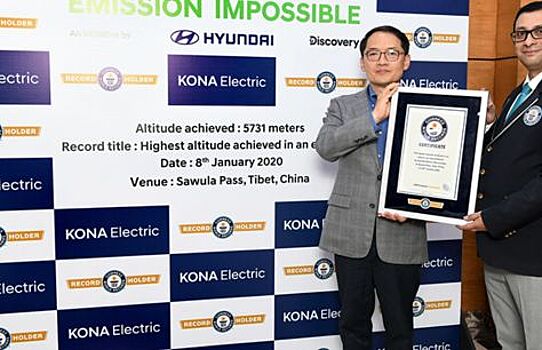 Электрокар Hyundai Kona взобрался на рекордную высоту