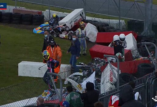 На картинге в Бельгии все пилоты в топ-10 вылетели с мокрой трассы