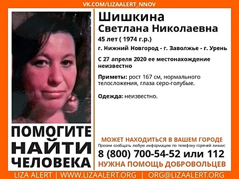 45-летняя Светлана Шишкина пропала в Нижегородской области