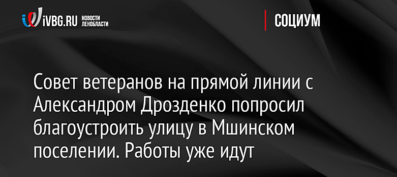 Совет ветеранов на прямой линии с Александром Дрозденко попросил благоустроить улицу в Мшинском поселении. Работы уже идут