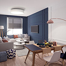 Насыщенный синий цвет для квартиры с комнатами-пеналами