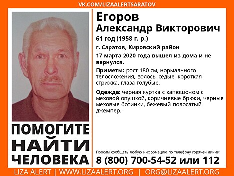 В Саратове разыскивают 61-летнего Александра Егорова