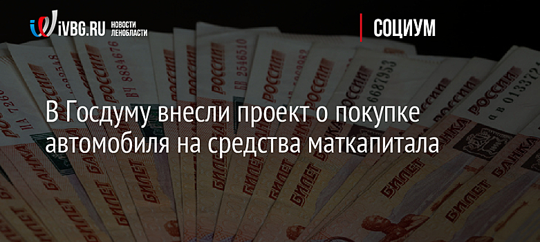 В Госдуму внесли проект о покупке автомобиля на средства маткапитала