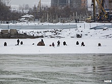 Десятки смелых новосибирцев вышли на тонкий лёд Оби у Димитровского моста