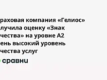 Страховая компания «Гелиос» получила оценку «Знак качества» на уровне А2  очень высокий уровень качества услуг