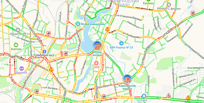 Семь ДТП и семибалльные пробки: дорожная ситуация в Калининграде в среду вечером